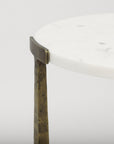 Set of Two White and Antiqued Gold Marble and Iron Round Cross Legs Nested Tables
