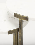 Set of Two White and Antiqued Gold Marble and Iron Round Cross Legs Nested Tables