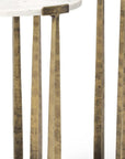 Set of Two White and Antiqued Gold Marble and Iron Round Cross Legs Nested Tables