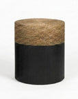 Set of Two Beige and Black Rattan and Solid Wood Round Drum Nested Tables