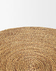 Set of Two Beige and Black Rattan and Solid Wood Round Drum Nested Tables