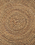 Set of Two Beige and Black Rattan and Solid Wood Round Drum Nested Tables