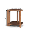 26" Brown Solid Wood Round End Table With Shelf