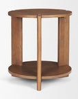 26" Brown Solid Wood Round End Table With Shelf