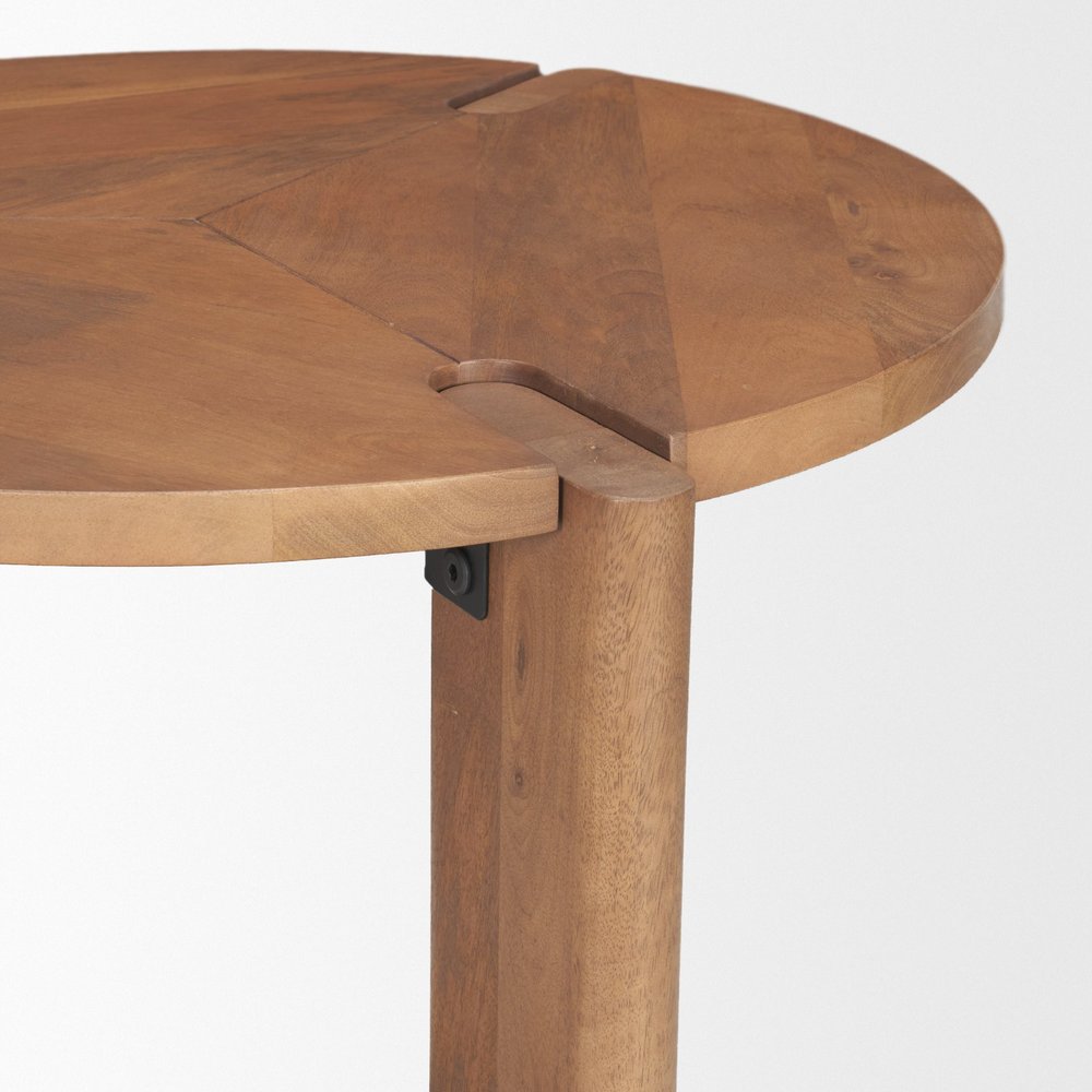 26" Brown Solid Wood Round End Table With Shelf