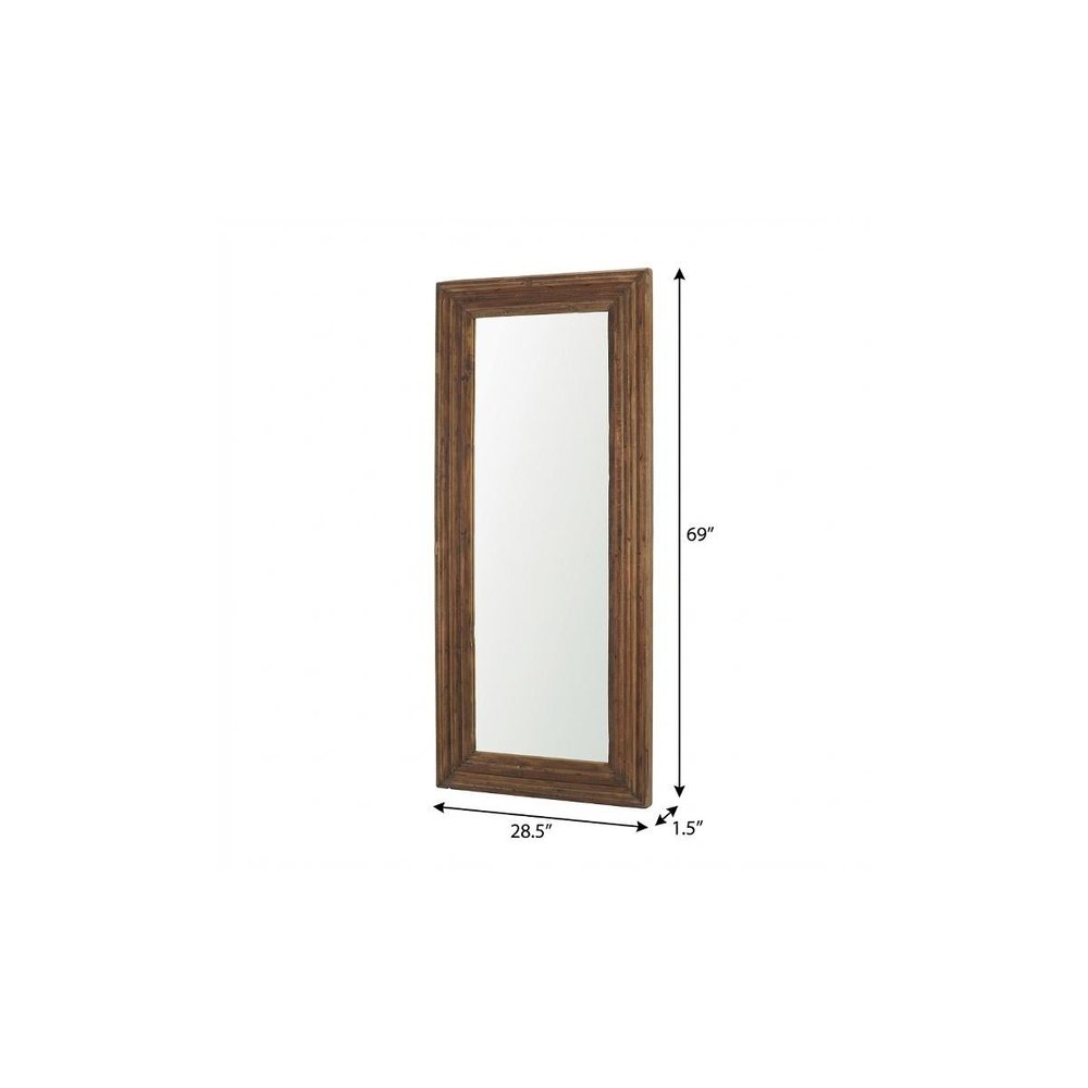 69" Brown Ribbed Solid Wood Wall Mounted And Leaning Framed Full Length Mirror