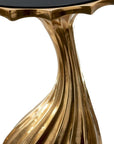 25" Gold And Black Aluminum And Granite Round Abstract End Table
