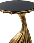 25" Gold And Black Aluminum And Granite Round Abstract End Table