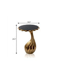 25" Gold And Black Aluminum And Granite Round Abstract End Table