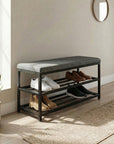 Black Six Pair MetalShoe Storage Bench
