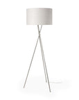 62" Beige Metal Tripod Floor Lamp With Beige Fabric Drum Shade