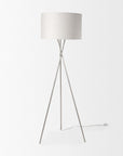62" Beige Metal Tripod Floor Lamp With Beige Fabric Drum Shade