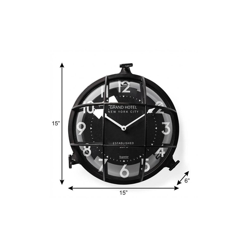 15" Black Iron Analog Round Wall Clock