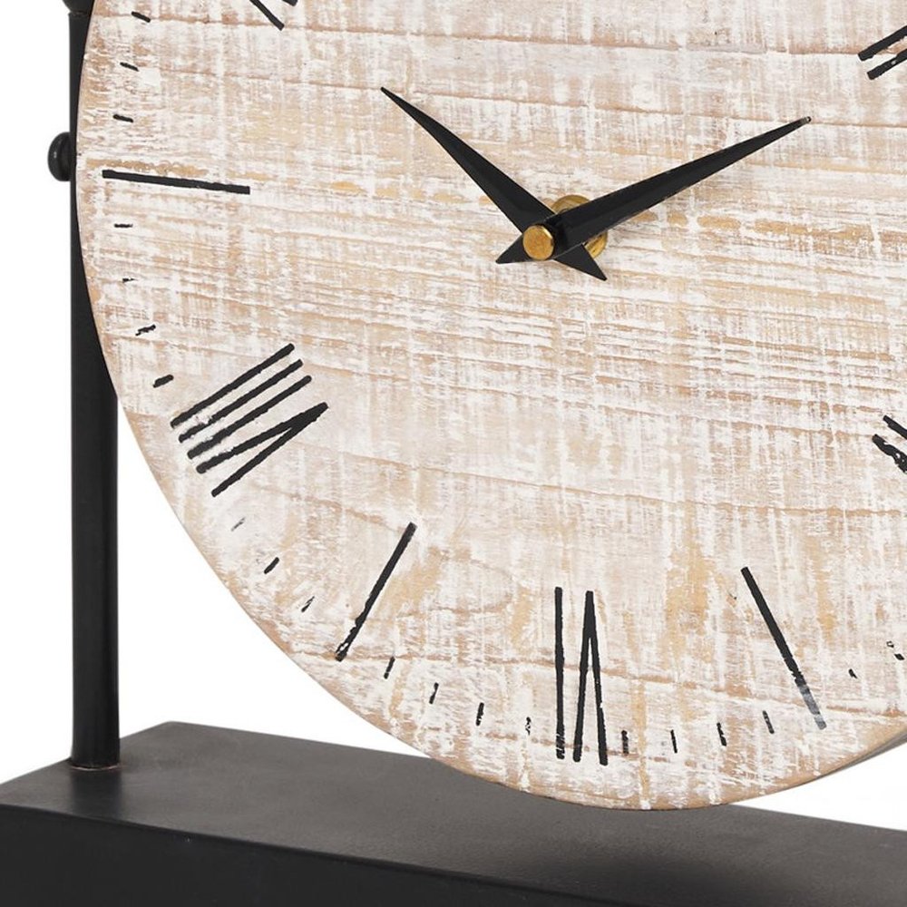 10" Black Iron And Solid Wood Analog Square Wall Clock
