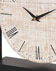 10" Black Iron And Solid Wood Analog Square Wall Clock