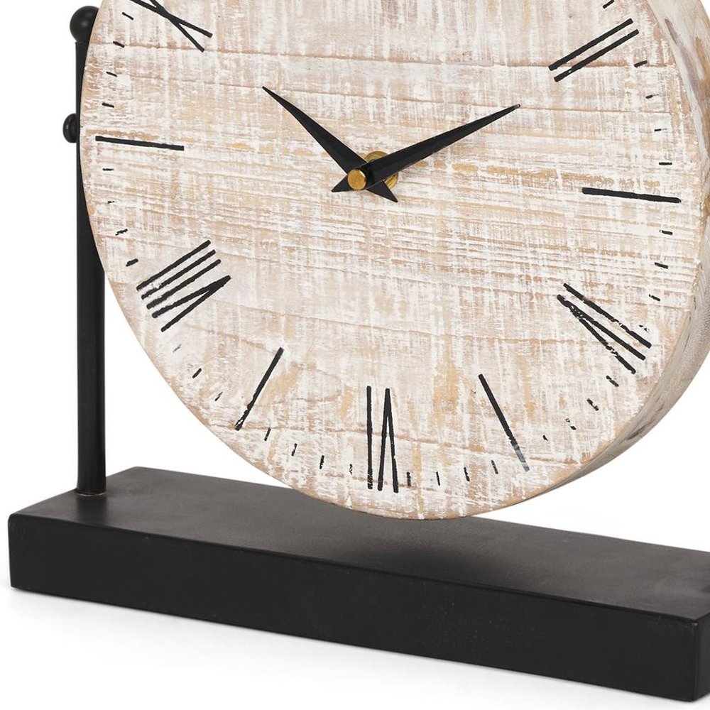 10" Black Iron And Solid Wood Analog Square Wall Clock