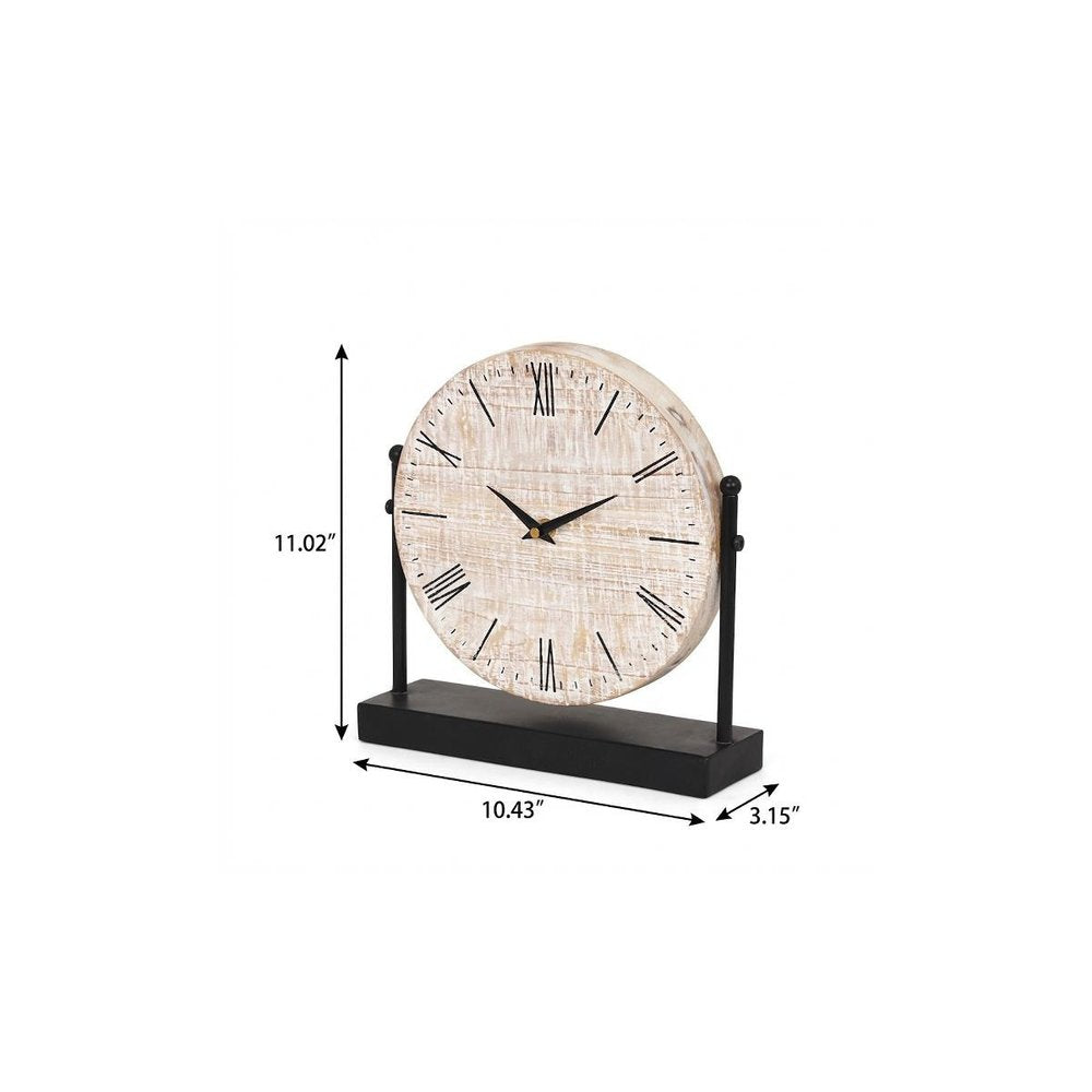10" Black Iron And Solid Wood Analog Square Wall Clock