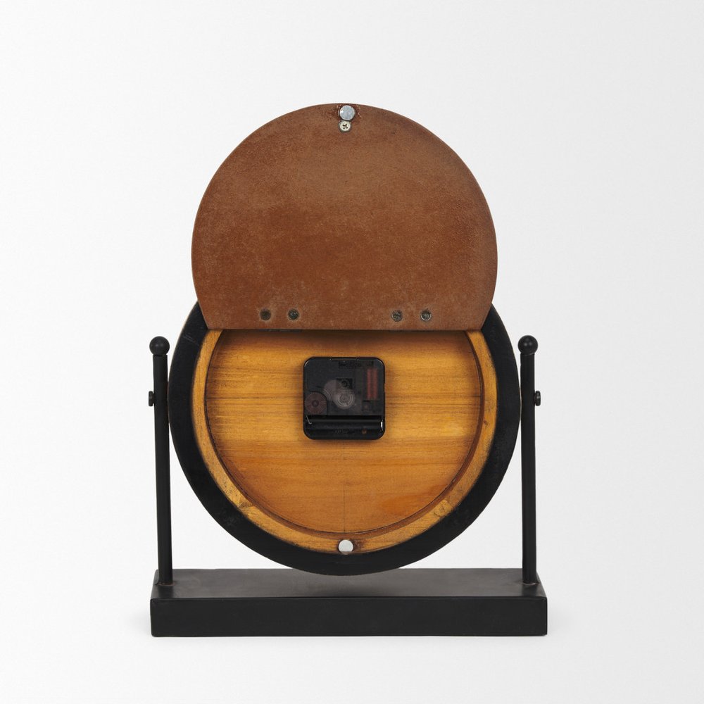 10" Black Iron And Solid Wood Analog Square Wall Clock