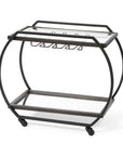 19" Black and Gunmetal Glass and Metal Rolling Kitchen Cart With Storage