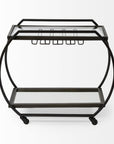 19" Black and Gunmetal Glass and Metal Rolling Kitchen Cart With Storage