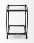 19" Black and Gunmetal Glass and Metal Rolling Kitchen Cart With Storage