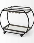 19" Black and Gunmetal Glass and Metal Rolling Kitchen Cart With Storage