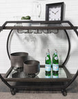 19" Black and Gunmetal Glass and Metal Rolling Kitchen Cart With Storage