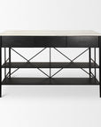 34" White and Black Marble and Metal Kitchen Island With Storage