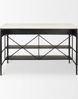 34" White and Black Marble and Metal Kitchen Island With Storage