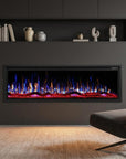 60" Black And Red Metal Electric Fireplace Insert With LED