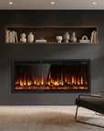 50" Black And Red Metal Electric Fireplace Insert With LED