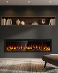 72" Black And Red Metal Electric Fireplace Insert With LED