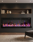 50" Black And Red Faux Crystals Metal Electric Fireplace Insert With LED