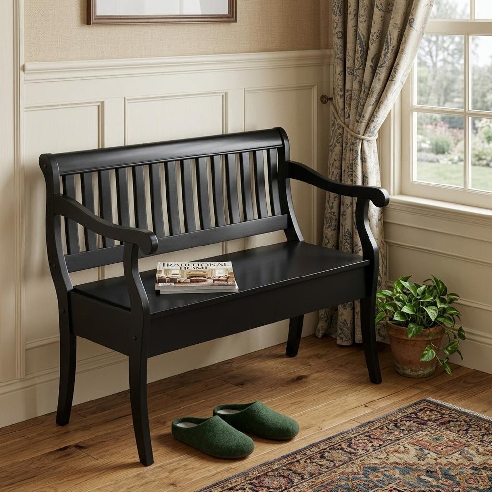 42" Black Solid Wood Storage Bench With Flip Top