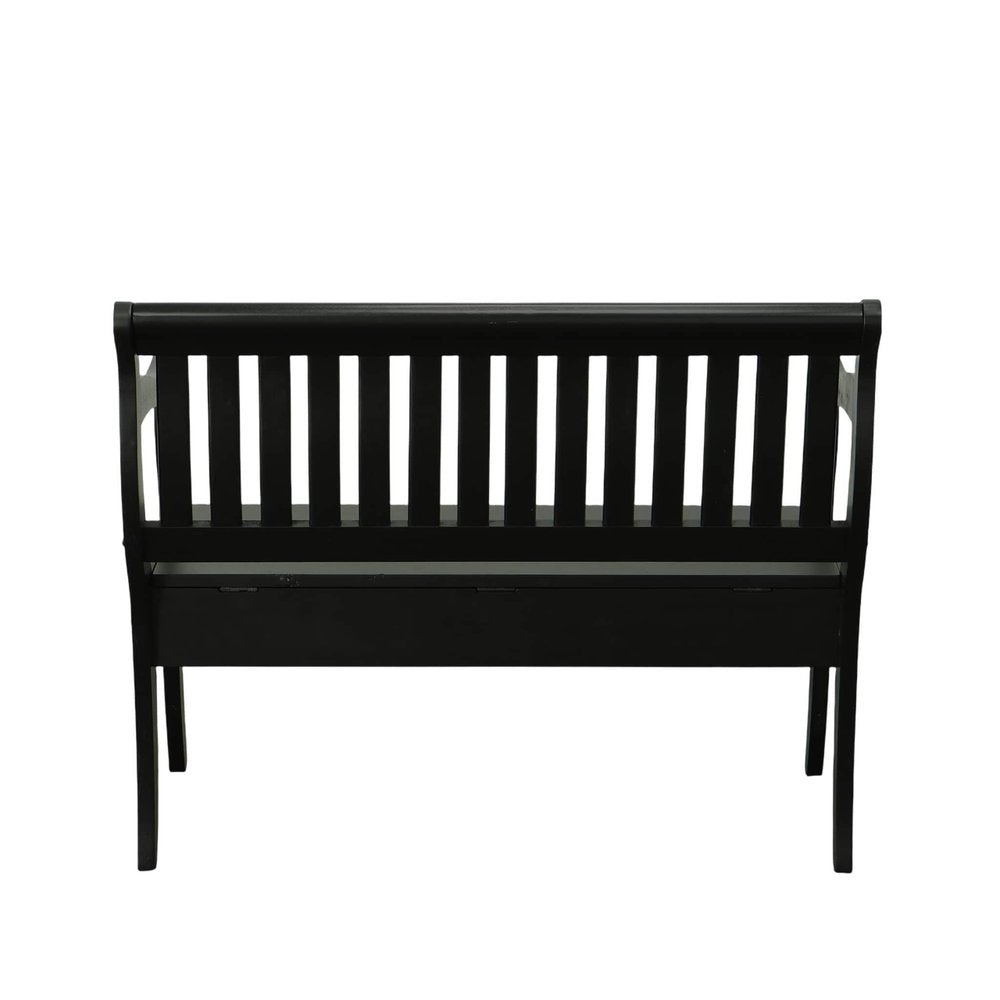42" Black Solid Wood Storage Bench With Flip Top