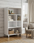 41" White Wood Six Tier Bookcase