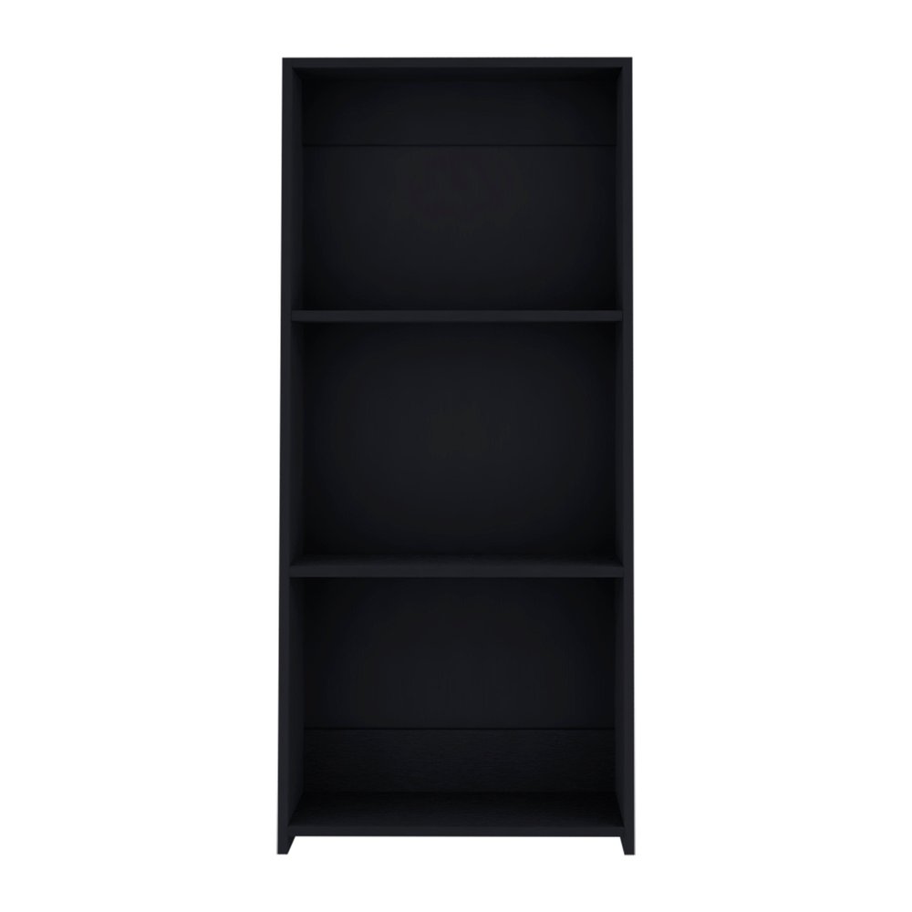 47" Black Wood Three Tier Bookcase