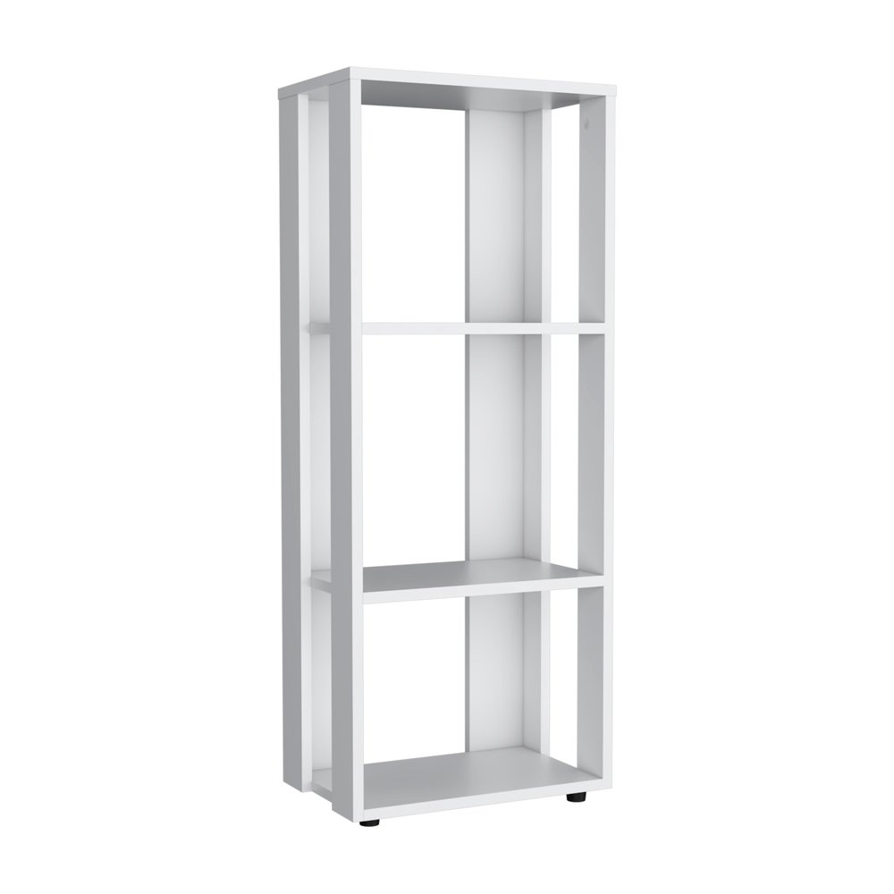39" White Wood Three Tier Bookcase