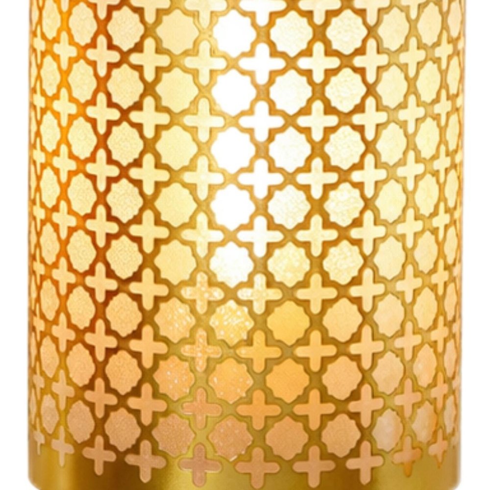 Set of Two 9" Gold Metal Pierced Quatrefoil Battery Powered Desk Lamps