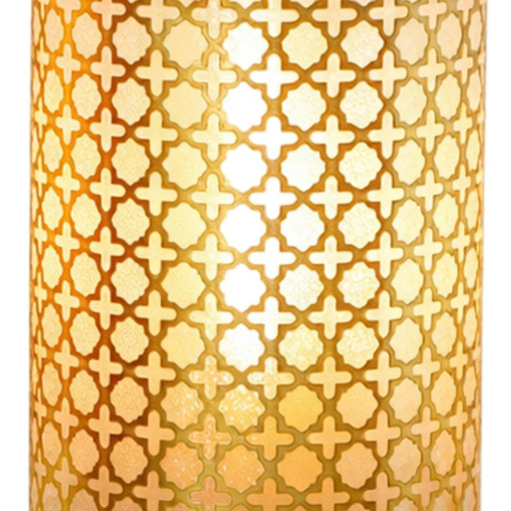 Set of Two 9" Gold Metal Pierced Quatrefoil Battery Powered Desk Lamps