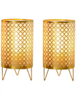 Set of Two 9" Gold Metal Pierced Quatrefoil Battery Powered Desk Lamps