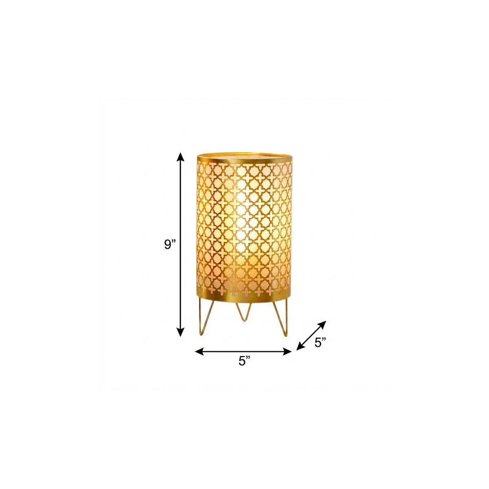 Set of Two 9" Gold Metal Pierced Quatrefoil Battery Powered Desk Lamps