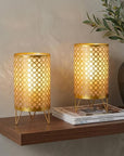 Set of Two 9" Gold Metal Pierced Quatrefoil Battery Powered Desk Lamps