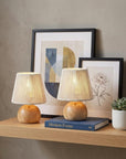 Set of Two 8" Brown Two Light Round Battery Powered Bedside Lamps With Empire Shades