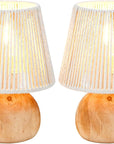 Set of Two 8" Brown Two Light Round Battery Powered Bedside Lamps With Empire Shades