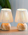 Set of Two 8" Brown Two Light Round Battery Powered Bedside Lamps With Empire Shades