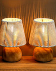 Set of Two 8" Brown Two Light Round Battery Powered Bedside Lamps With Empire Shades