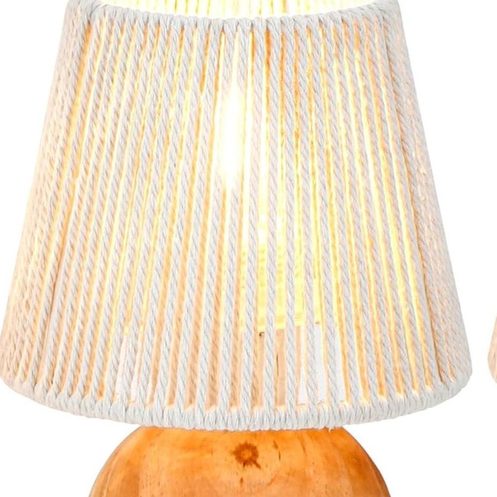 Set of Two 8" Brown Two Light Round Battery Powered Bedside Lamps With Empire Shades