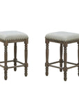 Set of Two 26" Light Gray And Walnut Linen And Solid Wood Counter Height Bar Chairs