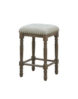 Set of Two 26" Light Gray And Walnut Linen And Solid Wood Counter Height Bar Chairs
